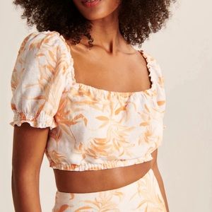 Abercrombie Linen Blend Floral Crop Top